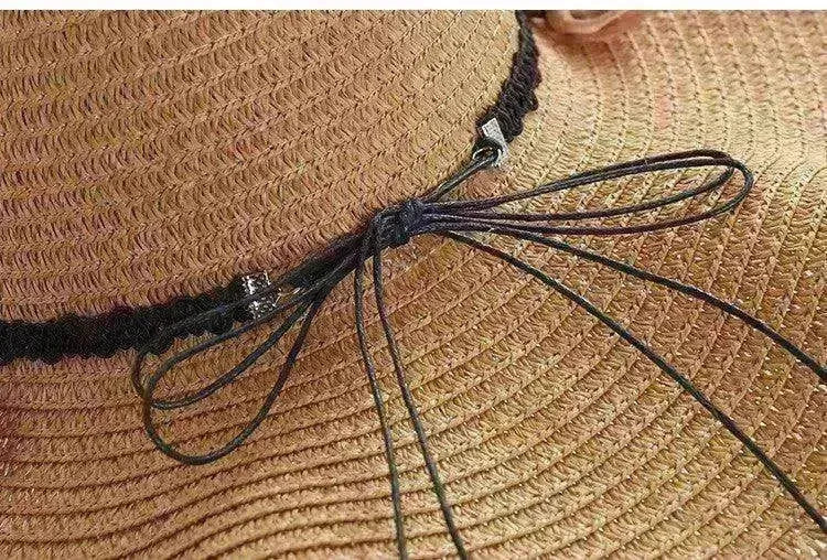Women's Han Korean Edition Big Beach Wavy With Leather Rope Weaving Hat - EX-STOCK CANADA