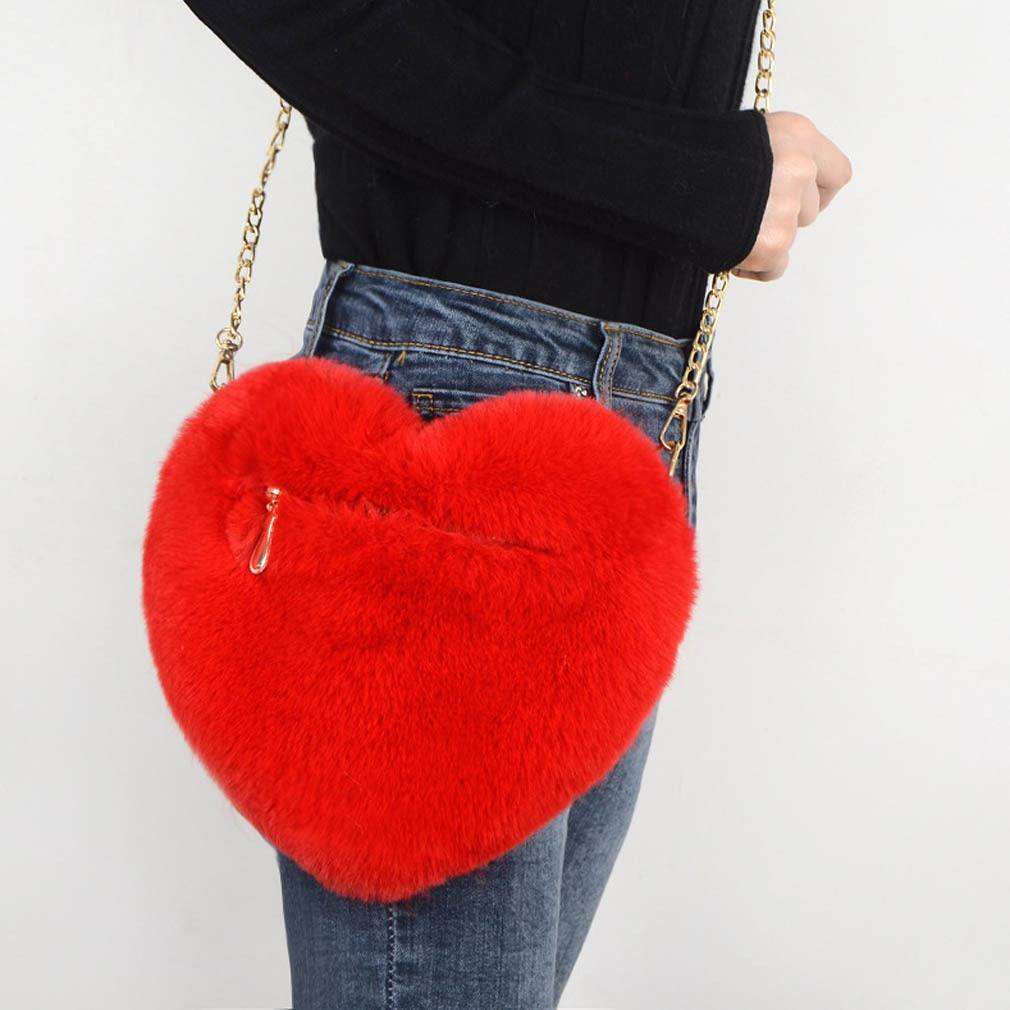 Women's Heart Shaped Plush Chain Shoulder & Hand Bag - EX-STOCK CANADA