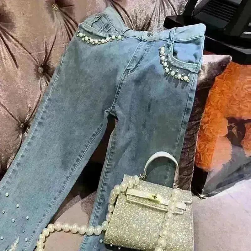 Women's Heavy Industry Beads Sequined Jeans Trouser - EX-STOCK CANADA