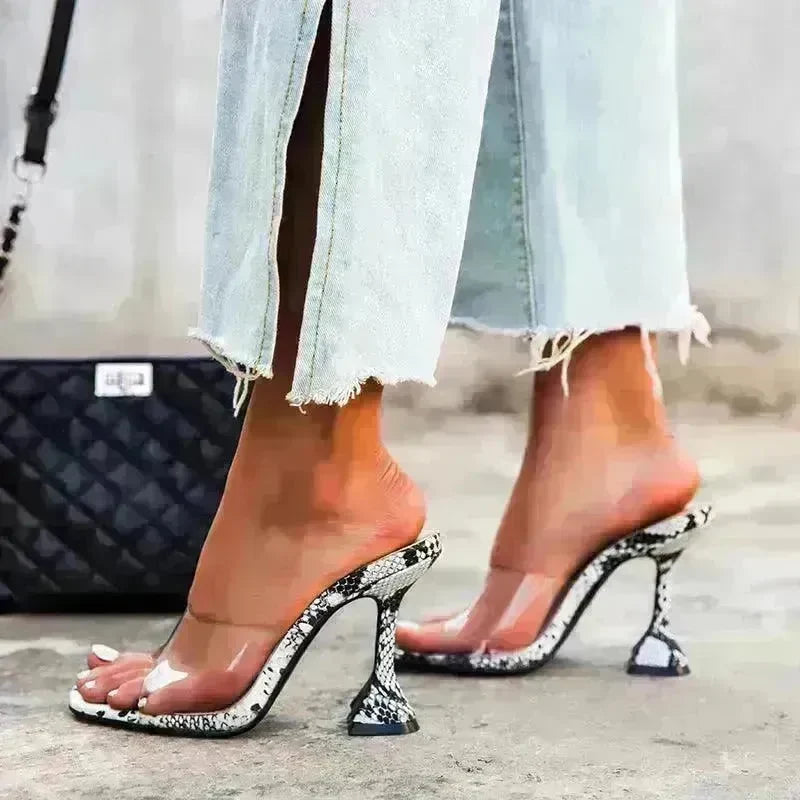Women's high heel sandals with black stiletto heel - EX-STOCK CANADA