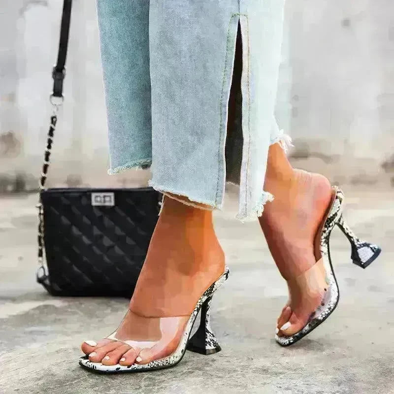 Women's high heel sandals with black stiletto heel - EX-STOCK CANADA