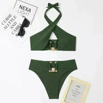 Women's High-Waist Briefs Swimsuit with Fashionable Split and Cross-Halterneck - EX-STOCK CANADA