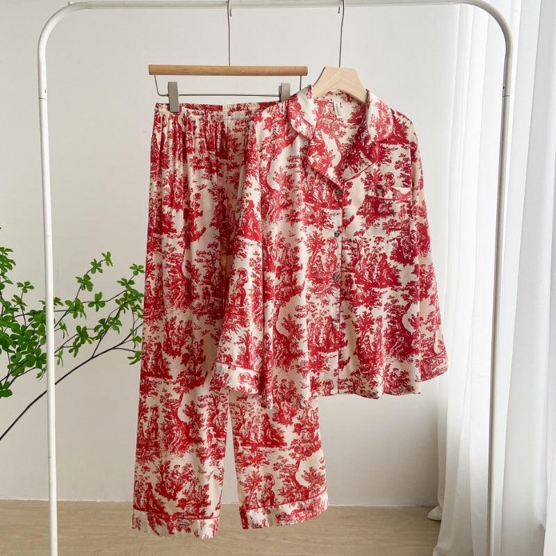 Women's Ice Silk Pajamas with New Ink Print Design: Long-Sleeved Homewear - EX-STOCK CANADA