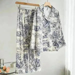 Women's Ice Silk Pajamas with New Ink Print Design: Long-Sleeved Homewear - EX-STOCK CANADA