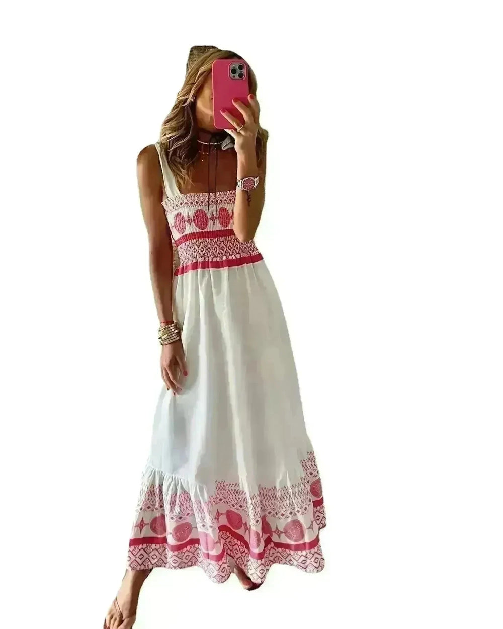 Women's Lace Up Printed Elastic Long Dress - EX-STOCK CANADA