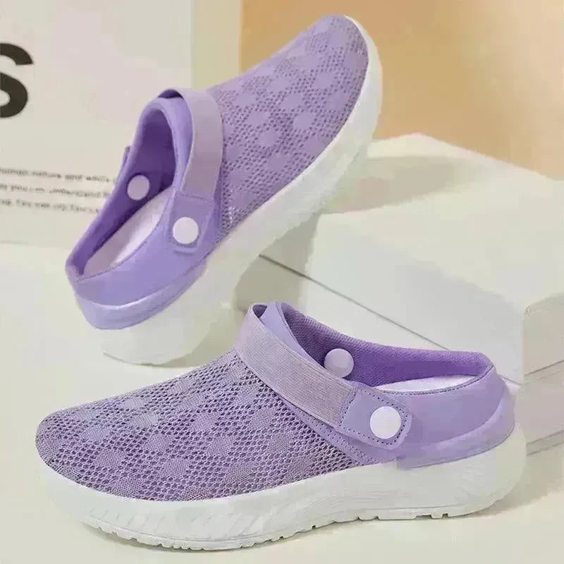 Women's Mesh Sandals Summer Breathable Lazy Slippers One-step Round Toe Half-slip Beach Slippers . - EX-STOCK CANADA