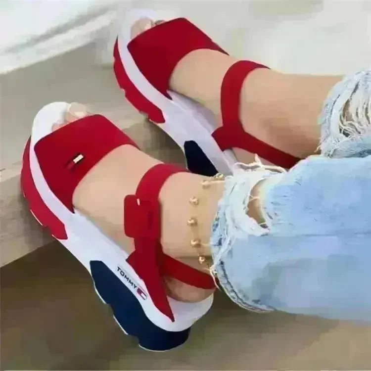 Women's Outer Wear Thick Bottom One Word Button Fish Mouth Beach Sandals - EX-STOCK CANADA