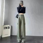 Women's Overalls High Waist Trousers Straight Casual Wide Leg Pants - EX-STOCK CANADA