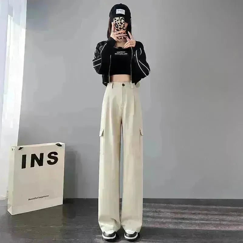 Women's Overalls High Waist Trousers Straight Casual Wide Leg Pants - EX-STOCK CANADA