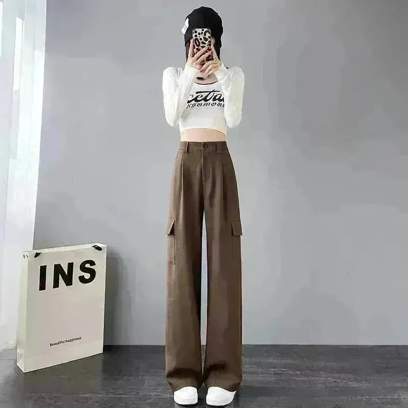 Women's Overalls High Waist Trousers Straight Casual Wide Leg Pants - EX-STOCK CANADA