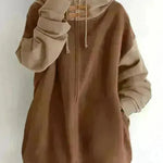 Women's Patchwork Color Loose Hooded Long-sleeve Zipper Sweater - EX-STOCK CANADA