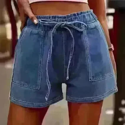 Women's Plus Size Summer Jeans Elastic Waist Tie Solid Color - EX-STOCK CANADA