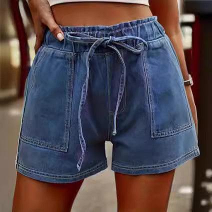 Women's Plus Size Summer Jeans Elastic Waist Tie Solid Color - EX-STOCK CANADA