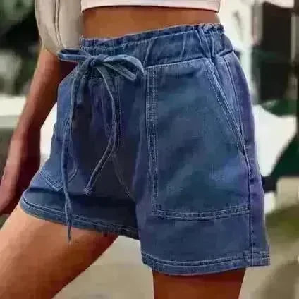 Women's Plus Size Summer Jeans Elastic Waist Tie Solid Color - EX-STOCK CANADA