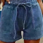 Women's Plus Size Summer Jeans Elastic Waist Tie Solid Color - EX-STOCK CANADA