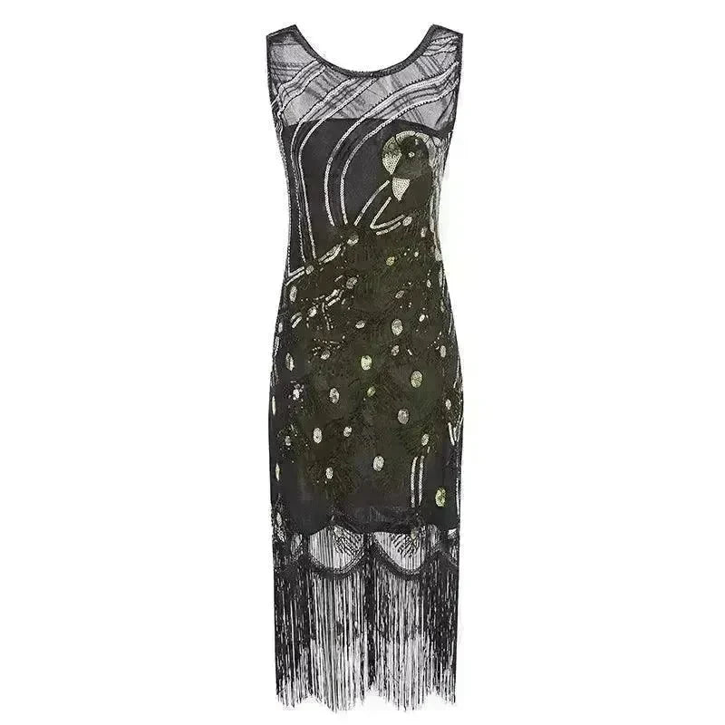 Women's Sequined Mesh Sleeveless Peacock Dress - EX-STOCK CANADA