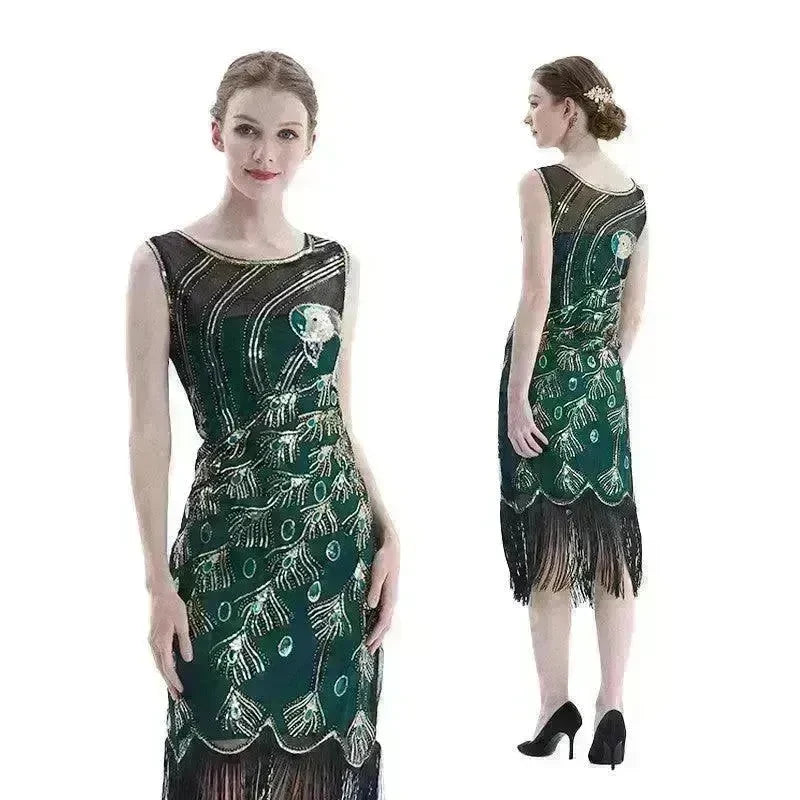 Women's Sequined Mesh Sleeveless Peacock Dress - EX-STOCK CANADA