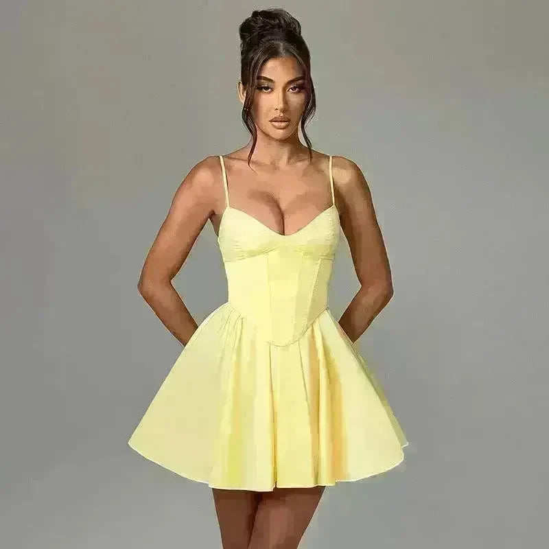 Women's Sling A- Line Sleeveless Sexy Mini Dress Clinched Waist Slim-fit flared dress - EX-STOCK CANADA