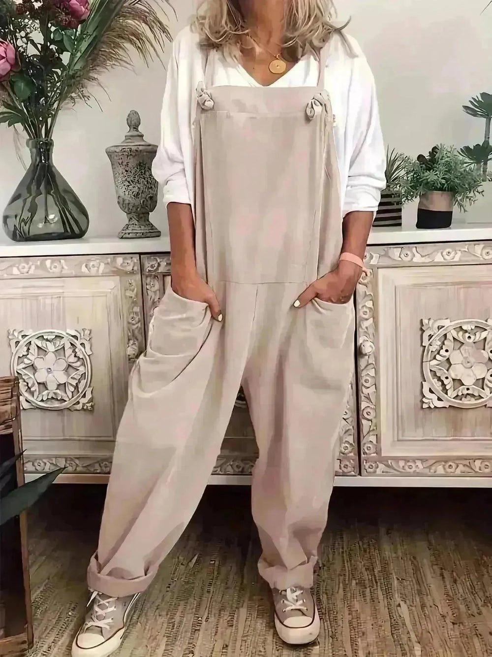 Women's Solid Color Casual Pocket Lace-up Adjustable Jumpsuit - EX-STOCK CANADA