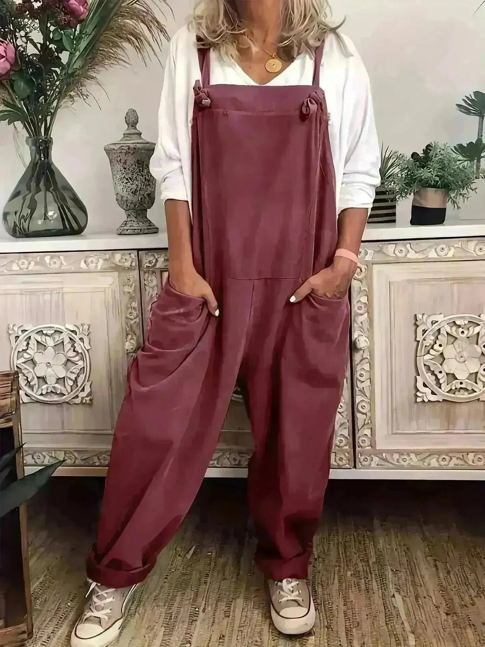 Women's Solid Color Casual Pocket Lace-up Adjustable Jumpsuit - EX-STOCK CANADA