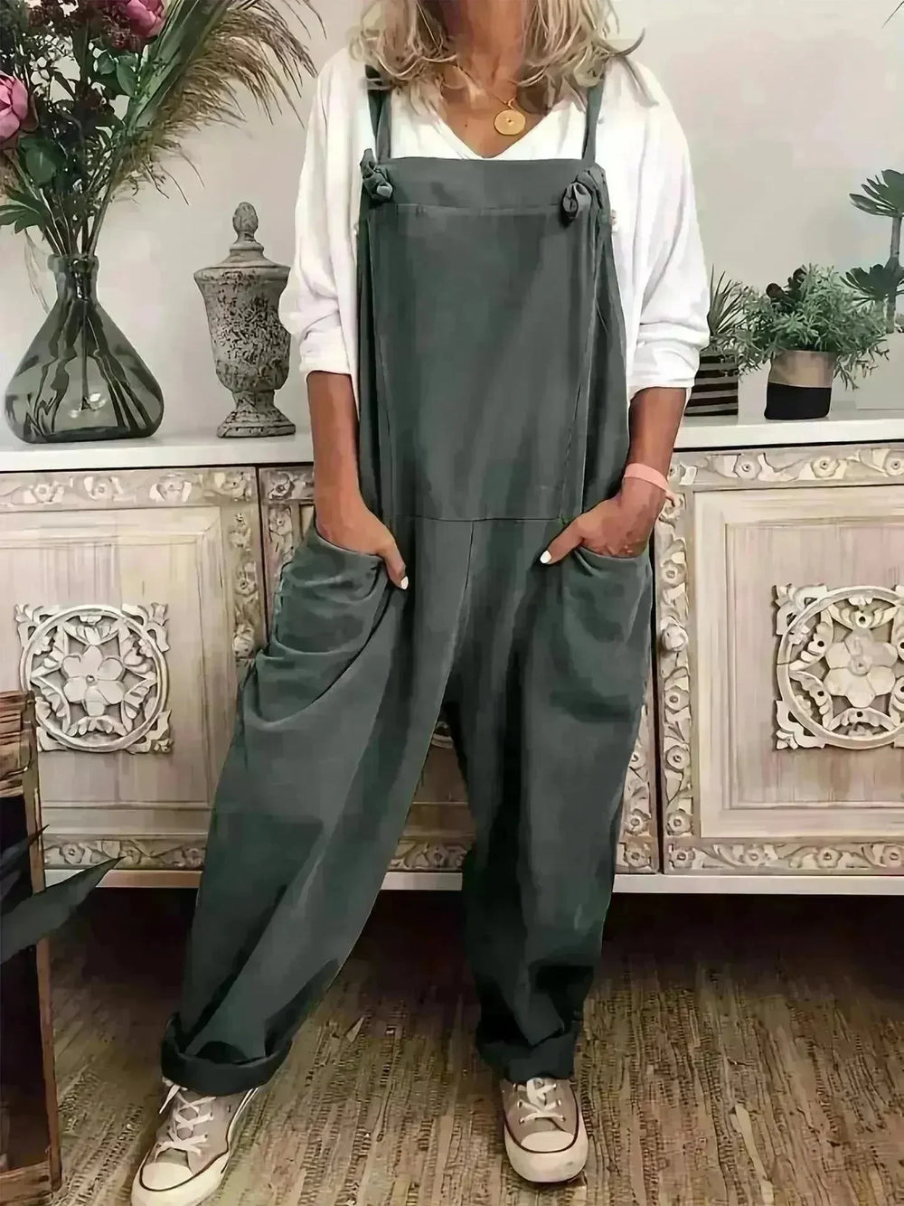Women's Solid Color Casual Pocket Lace-up Adjustable Jumpsuit - EX-STOCK CANADA