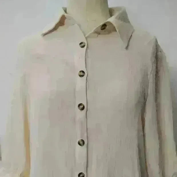 Women's Solid Color Cotton Ruffled Sleeve And Linen Breasted Loose Shirt Dress - EX-STOCK CANADA