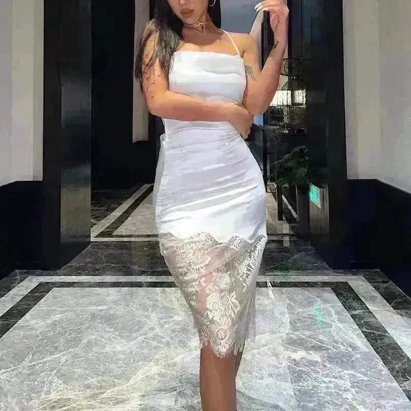 Women's Stitching Lace Tie Back Dress - EX-STOCK CANADA