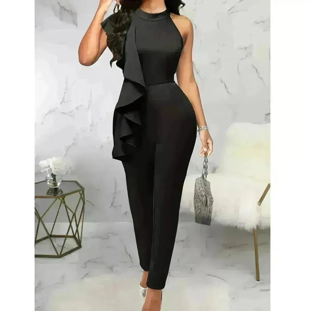 Women's Summer Casual Pure Color Ruffles Sleeveless Jumpsuit - EX-STOCK CANADA
