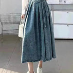 Women's Temperament High Waist Denim Pleated Mid-length Skirt - EX-STOCK CANADA