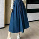 Women's Temperament High Waist Denim Pleated Mid-length Skirt - EX-STOCK CANADA