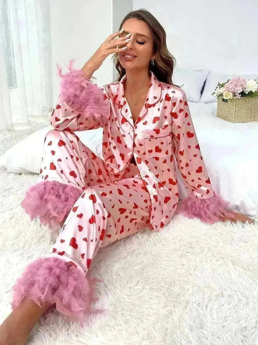 Women's Valentine's Day Sweet Loving Heart Printed Casual Suit Pajamas - EX-STOCK CANADA