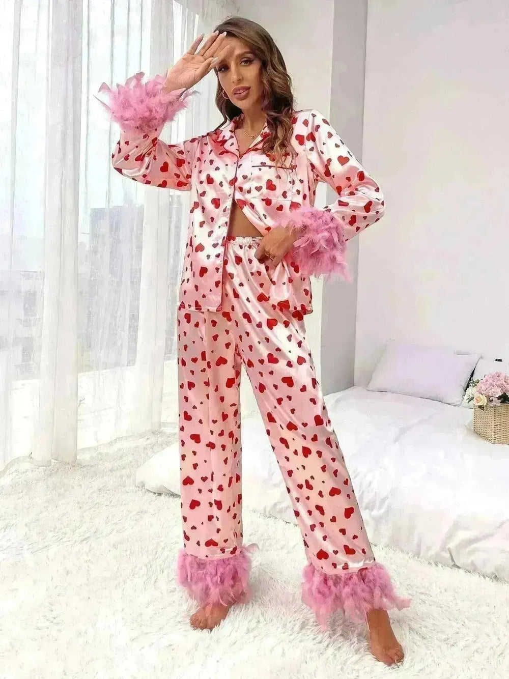 Women's Valentine's Day Sweet Loving Heart Printed Casual Suit Pajamas - EX-STOCK CANADA