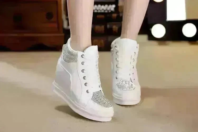 Womens Sneakers Shoes High Top Wedge Platform Heels Rhinestone - EX-STOCK CANADA