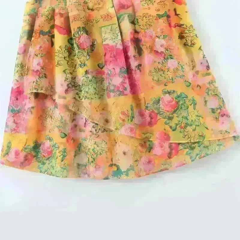 Y2K Flowers Print Suspender Dress Summer Fashion Ruffled Holiday Beach Short Dresses Womens Clothing - EX-STOCK CANADA