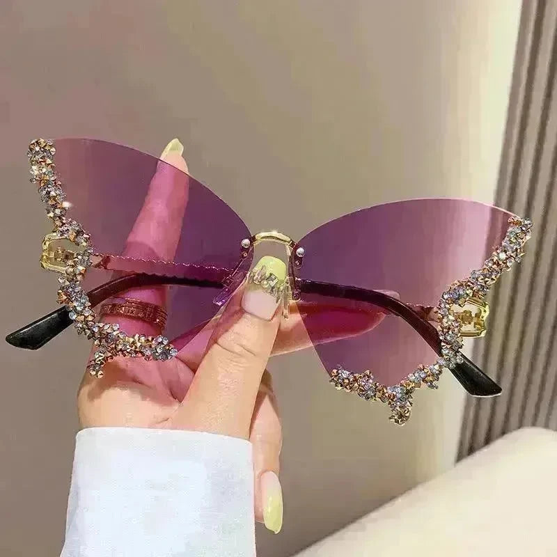 Y2K Vintage Rimless Luxury Diamond Butterfly Sunglasses for Classy Chic Ladies Women - EX-STOCK CANADA