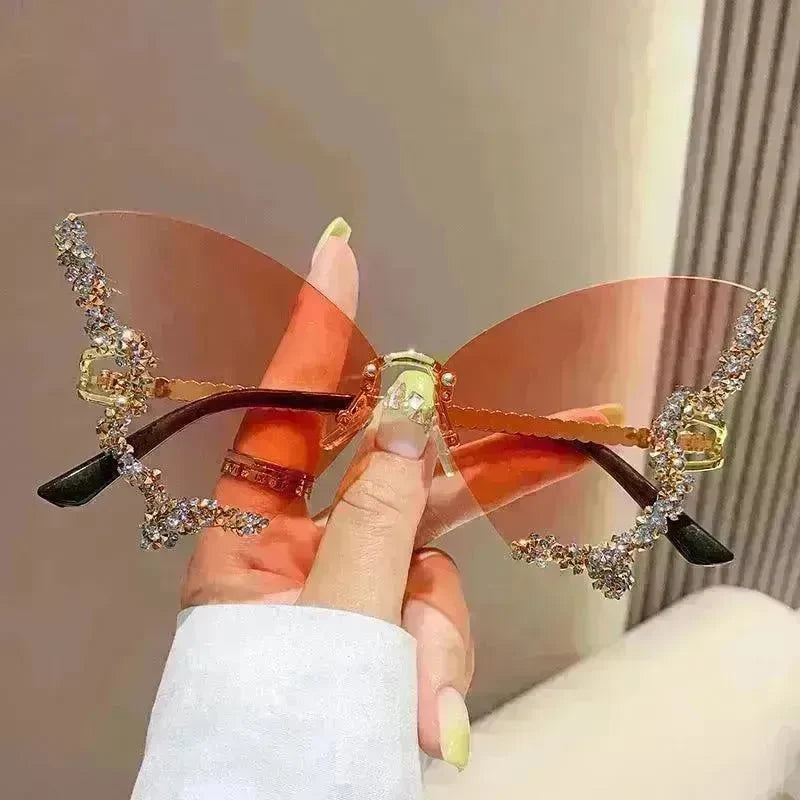 Y2K Vintage Rimless Luxury Diamond Butterfly Sunglasses for Classy Chic Ladies Women - EX-STOCK CANADA