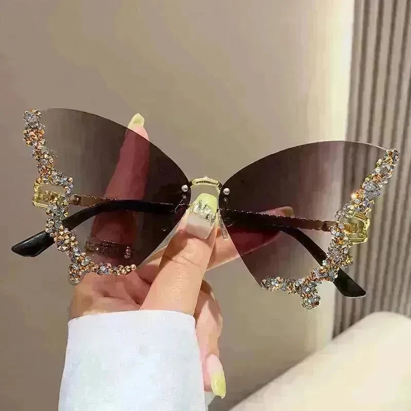 Y2K Vintage Rimless Luxury Diamond Butterfly Sunglasses for Classy Chic Ladies Women - EX-STOCK CANADA