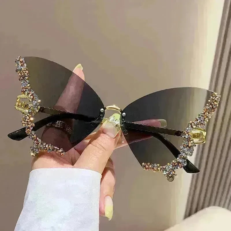 Y2K Vintage Rimless Luxury Diamond Butterfly Sunglasses for Classy Chic Ladies Women - EX-STOCK CANADA