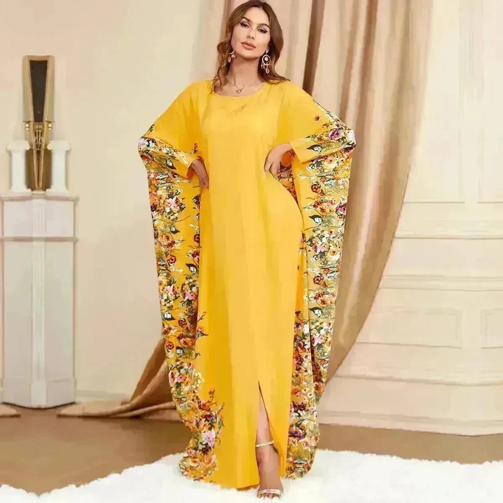 Yellow Bat Sleeve Plus Size Buba Abaya Middle East Women Dress - EX-STOCK CANADA