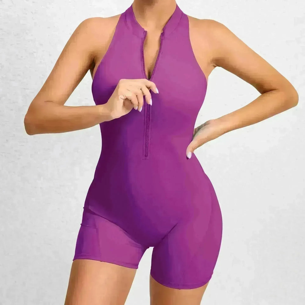 Zippered Yoga Fitness Shorts Jumpsuit Sleeveless Tummy Control Stretch Shapewear Butt Lifting Sportswear Women - EX-STOCK CANADA