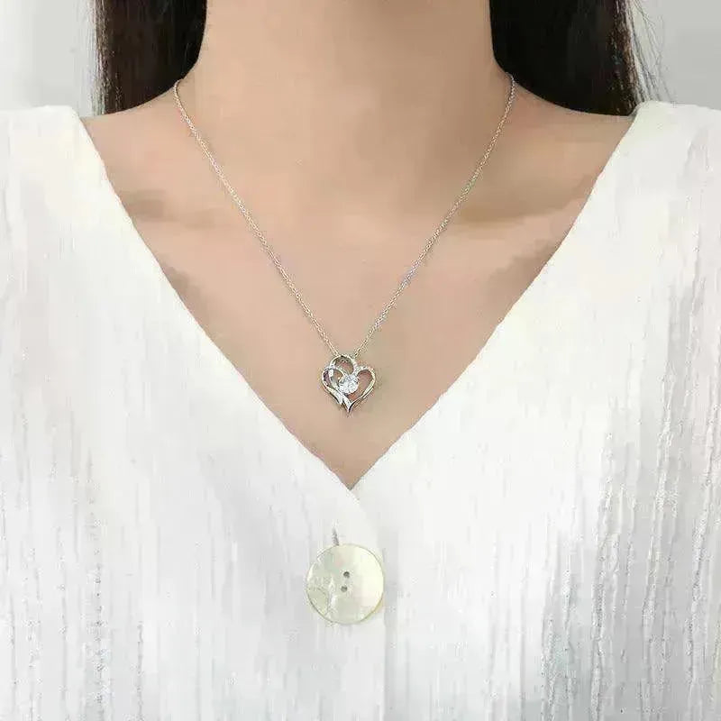 Zircon Double Love With Rhinestones Ins Personalized Heart-shaped Clavicle Chain Necklace - EX-STOCK CANADA