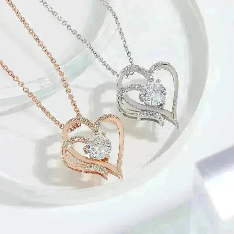 Zircon Double Love With Rhinestones Ins Personalized Heart-shaped Clavicle Chain Necklace - EX-STOCK CANADA