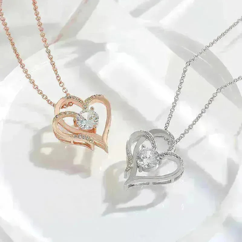 Zircon Double Love With Rhinestones Ins Personalized Heart-shaped Clavicle Chain Necklace - EX-STOCK CANADA