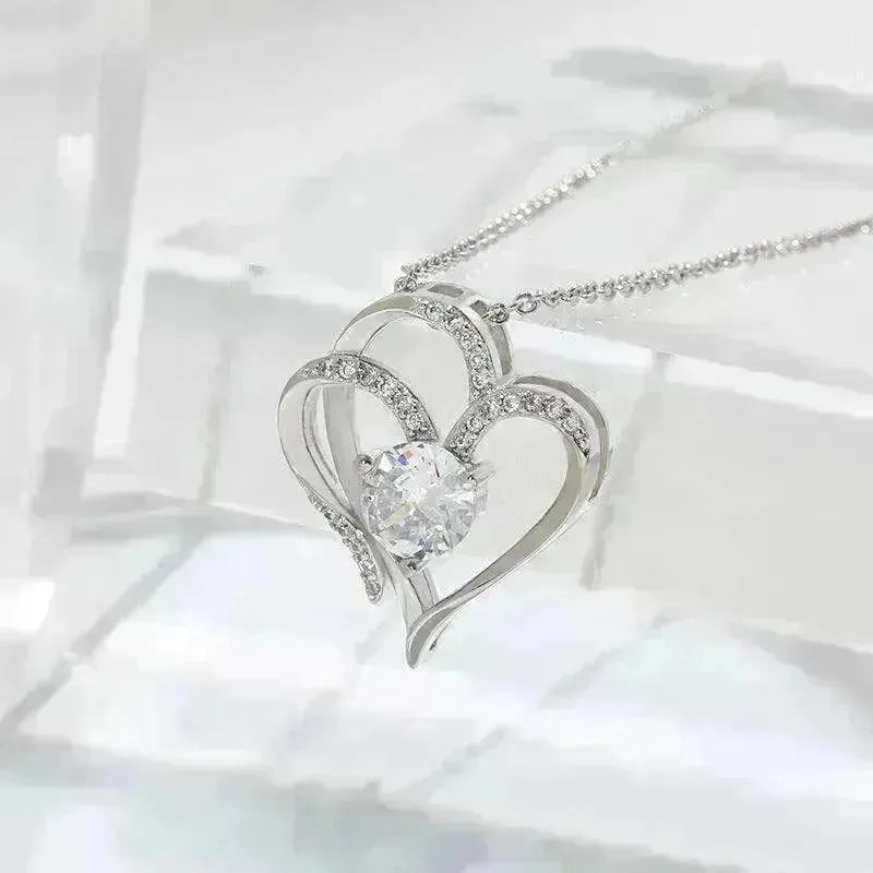 Zircon Double Love With Rhinestones Ins Personalized Heart-shaped Clavicle Chain Necklace - EX-STOCK CANADA