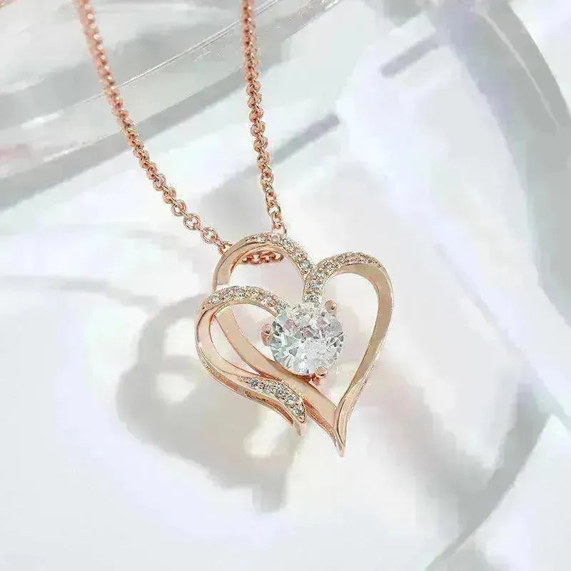 Zircon Double Love With Rhinestones Ins Personalized Heart-shaped Clavicle Chain Necklace - EX-STOCK CANADA
