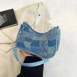 Denim Shoulder Simple Plaid Patchwork Underarm Women Bag - EX-STOCK CANADA