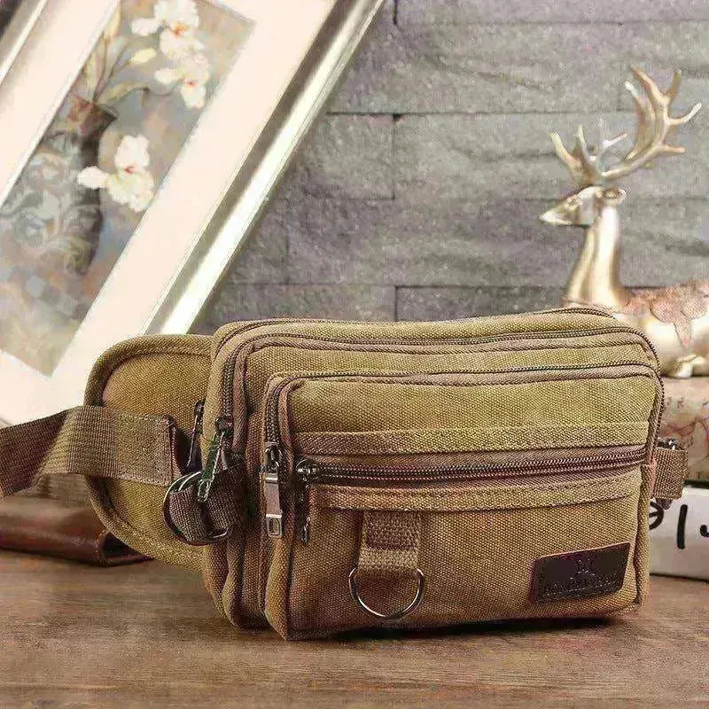 Men Canvas Fanny Pack With 4 Zipper Pockets Waist Bag - EX-STOCK CANADA
