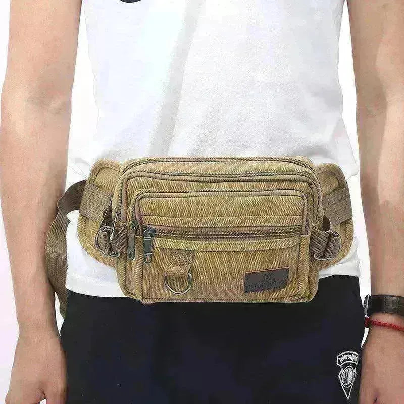 Men Canvas Fanny Pack With 4 Zipper Pockets Waist Bag - EX-STOCK CANADA